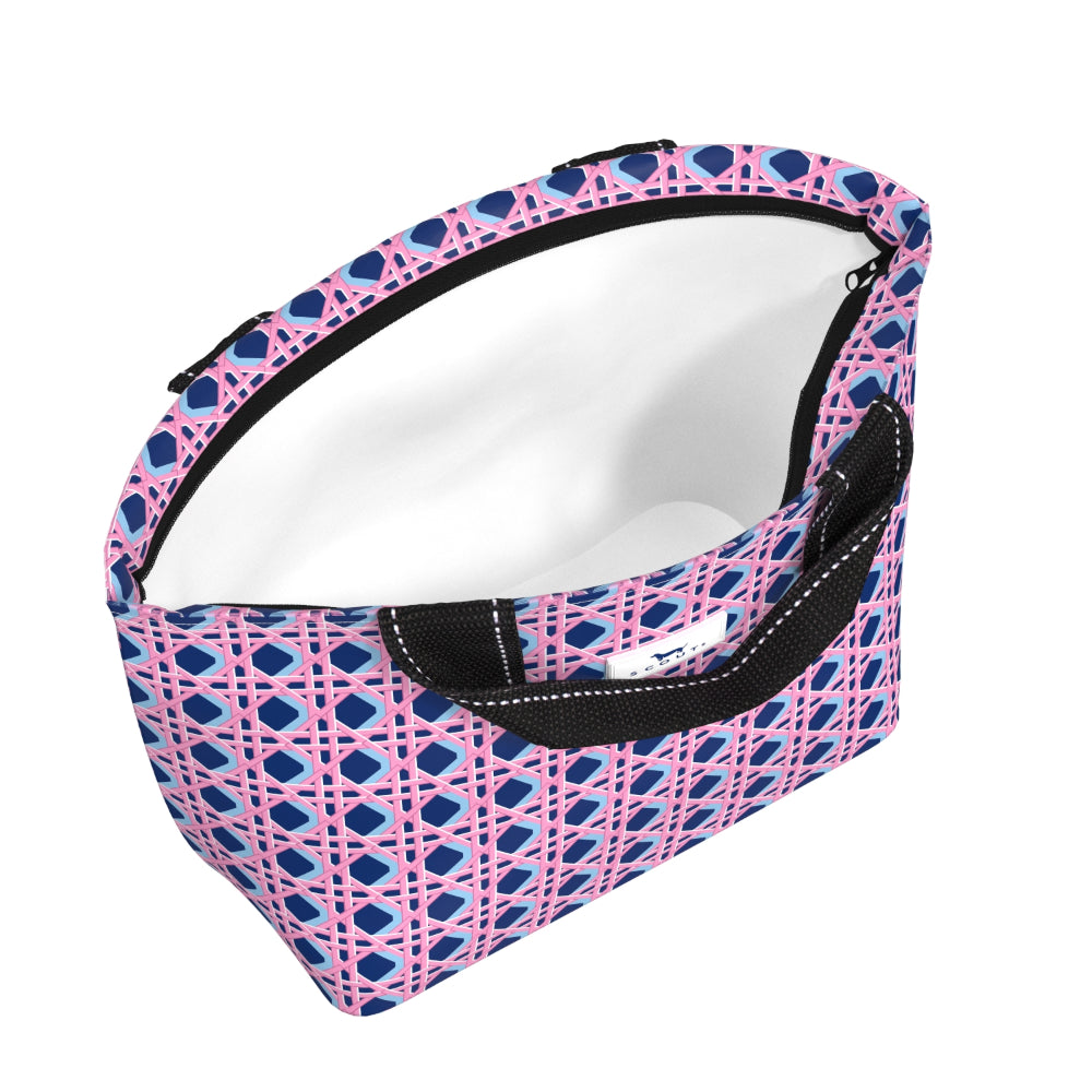 Pink and blue patterned lunch bag