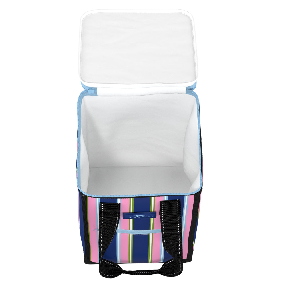 Cooler bag with striped pattern on a white background