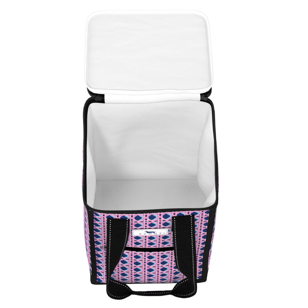 Cooler bag with geometric pattern on a white background
