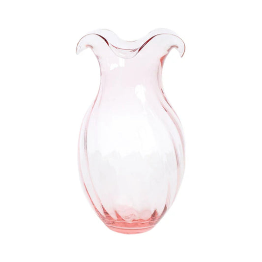 Vietri Hibiscus Pink Glass Vertical Fluted Small Vase