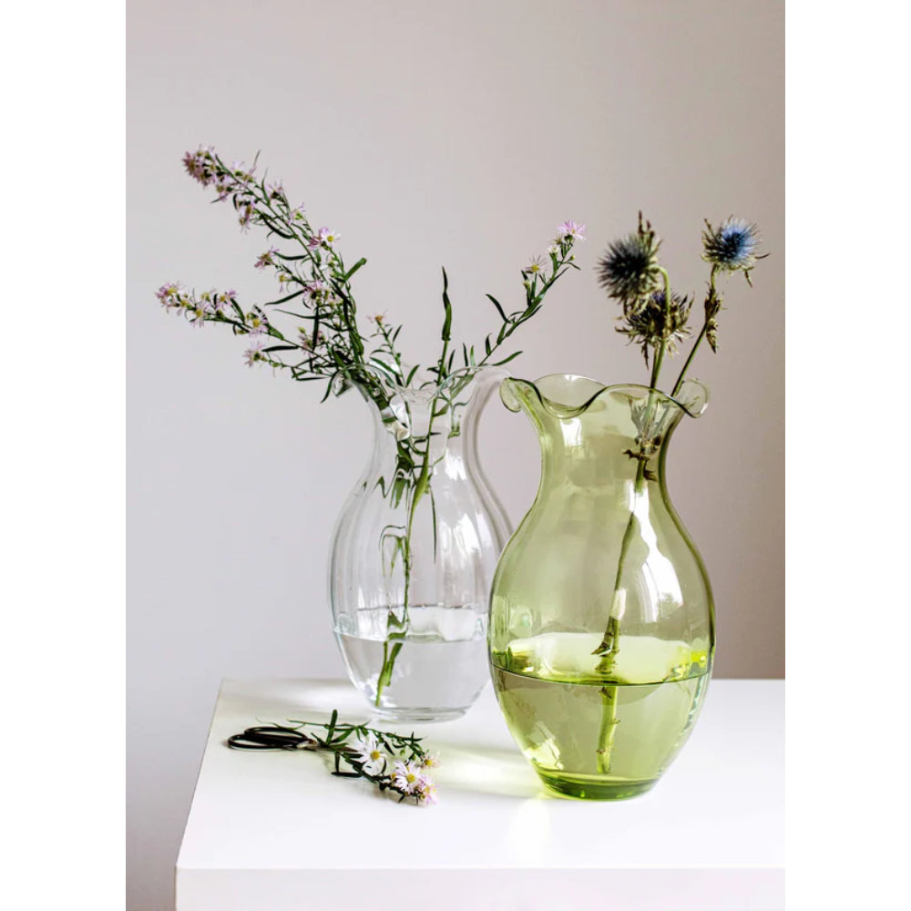 Vietri Hibiscus Green Glass Vertical Fluted Small Vase