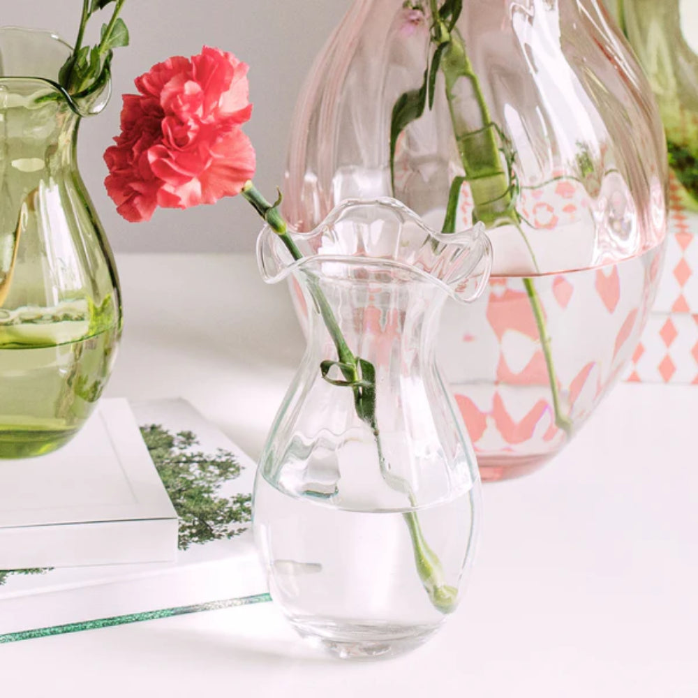 Vietri Hibiscus Clear Glass Vertical Fluted Small Vase