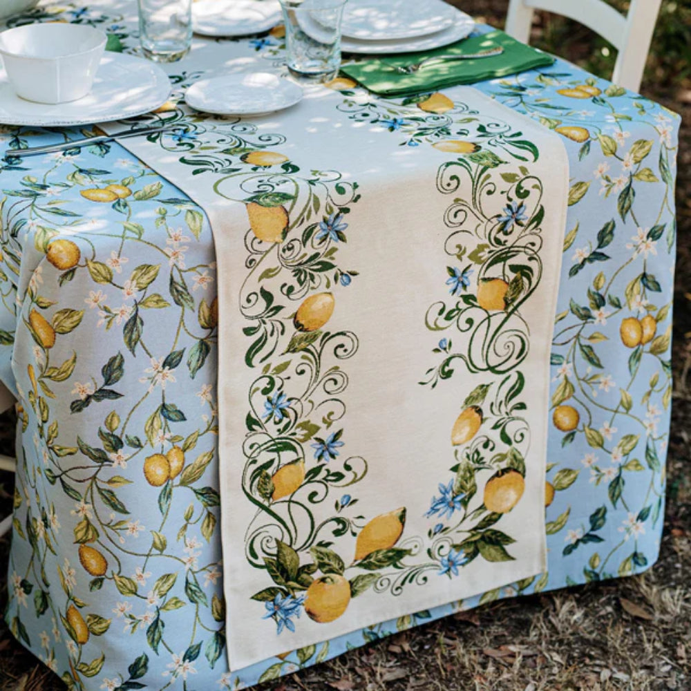 Vietri Tavola Lemons Runner With Blue Flowers