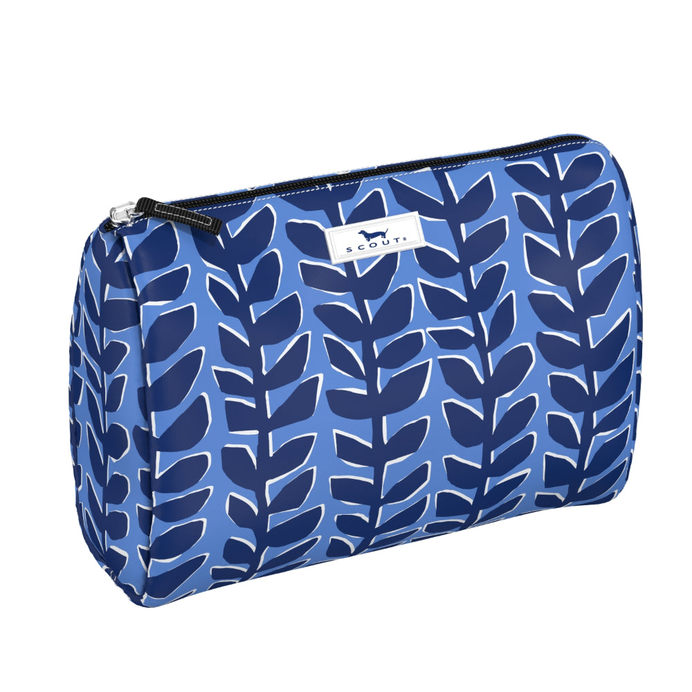 Blue pouch with leaf pattern and Scout logo on a white background