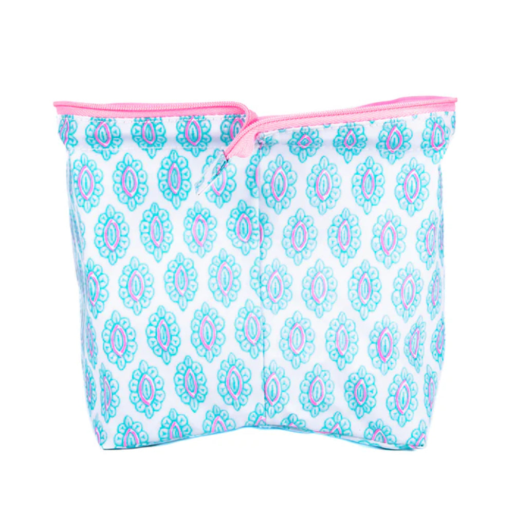 Open toiletry bag