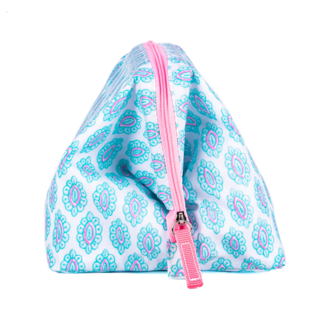 blue and pink makeup bag