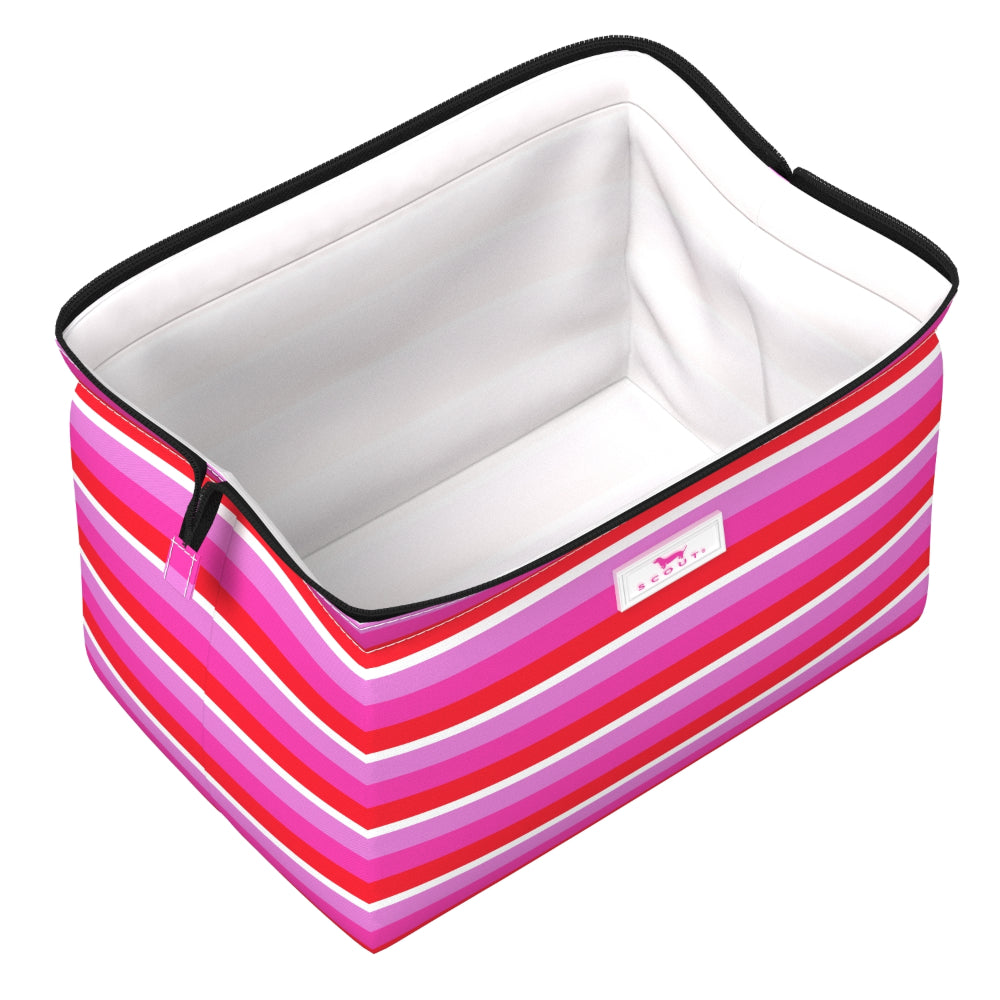 Pink stripe makeup bag