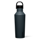 Black water bottle with a black lid on a white background.