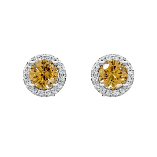 14k Gold 5mm Citrine and Diamond Halo Earrings
