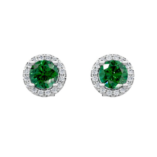 14k Emerald and Diamond Halo Stud Earrings