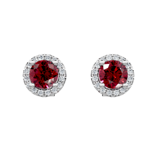 14k Ruby and Diamond Halo Stud Earrings