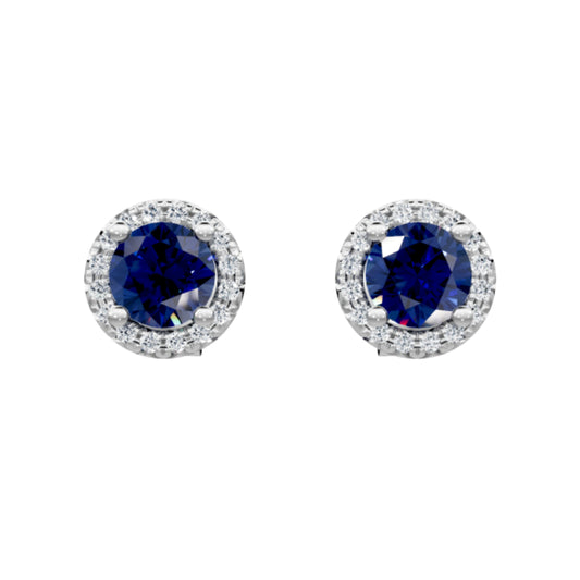 14k Sapphire and Diamond Halo Stud Earrings