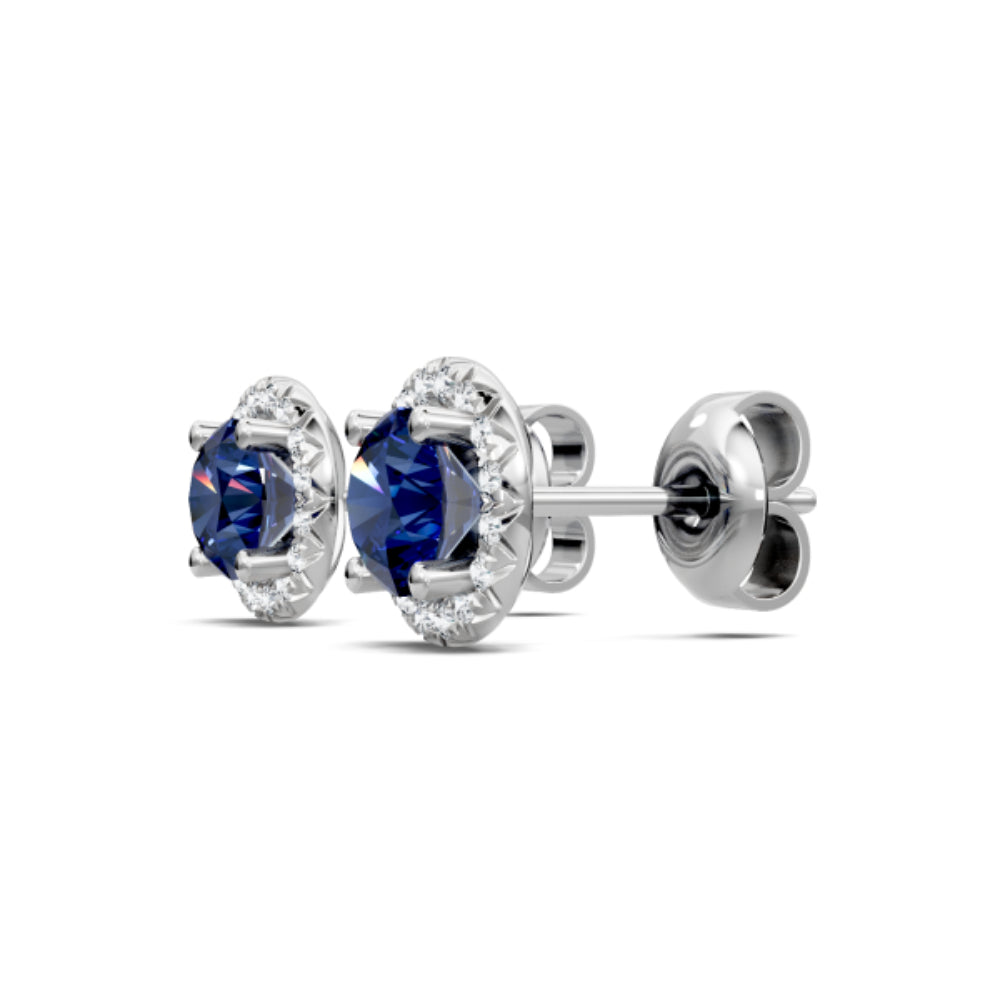 14k Sapphire and Diamond Halo Stud Earrings
