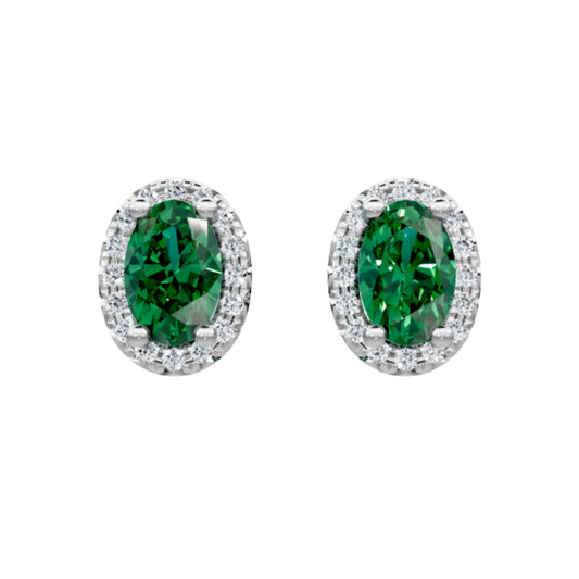 14k Emerald and Diamond Halo Stud Earrings
