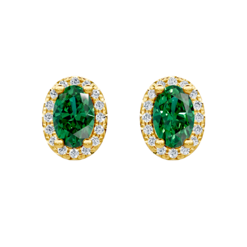 14k Emerald and Diamond Halo Stud Earrings