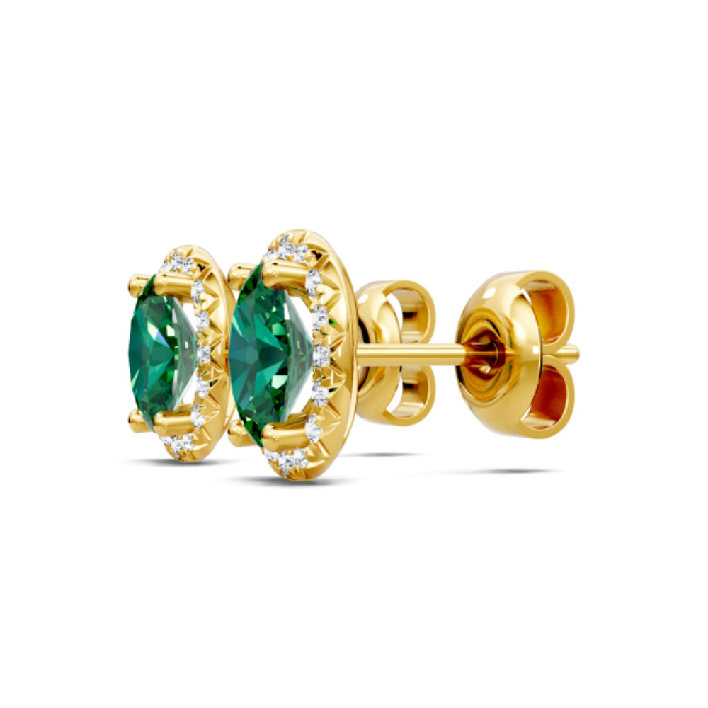 14k Emerald and Diamond Halo Stud Earrings
