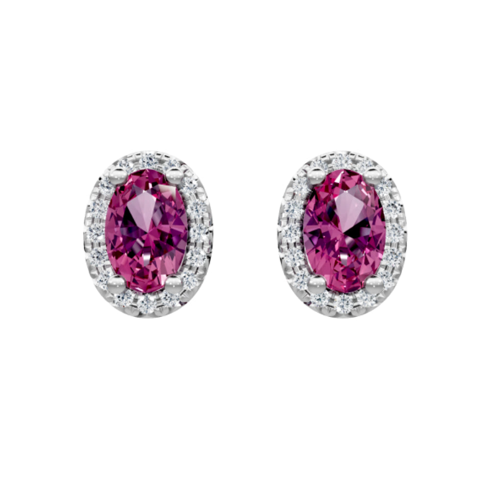 14k Pink Tourmaline Halo Stud Earrings