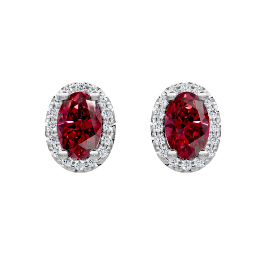14k Ruby and Diamond Halo Stud Earrings