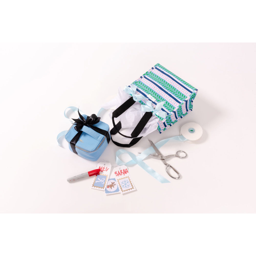 A striped gift bag
