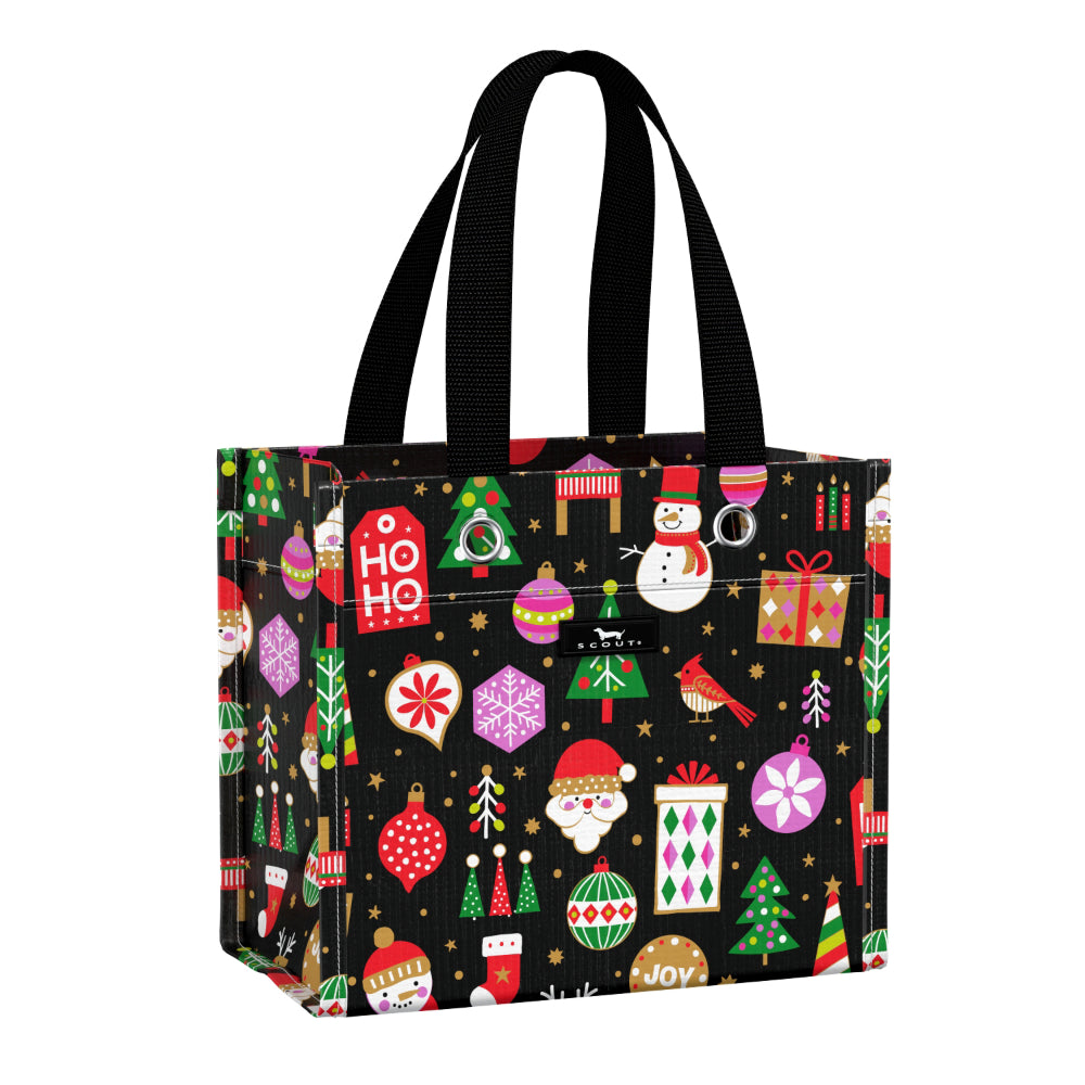 Gift bag with Christmas pattern on a black background
