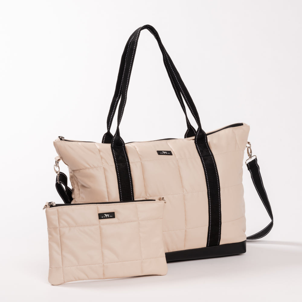 Beige tote bag with matching pouch
