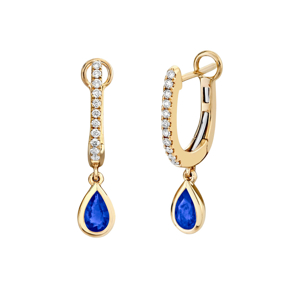 14k Pear Shape Sapphire and Diamond Drop Earrings