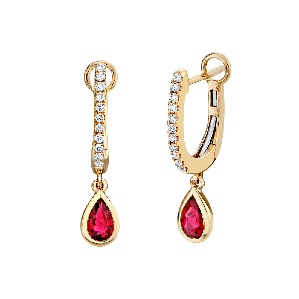 14k Pear Shape Ruby and Diamond Drop Earrings