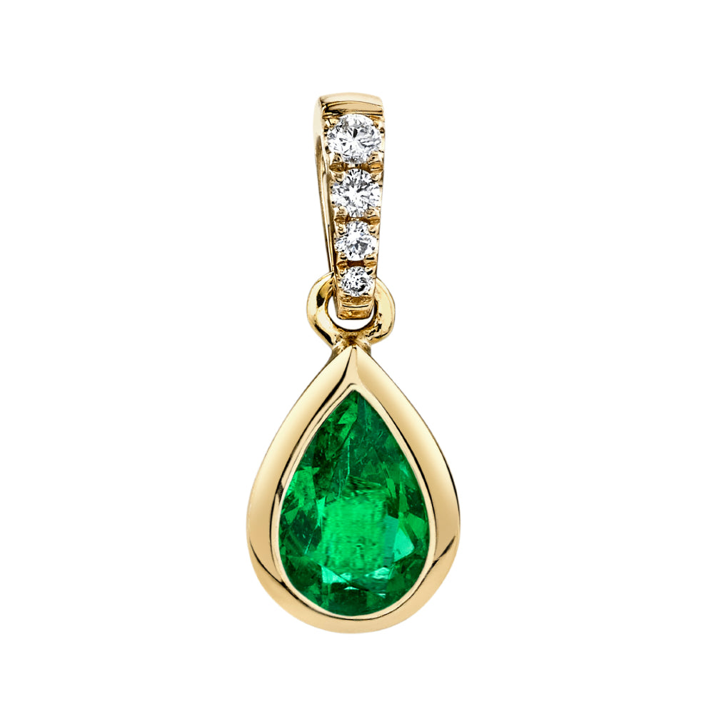 14k Pear Shape Emerald and Diamond Pendant Necklace