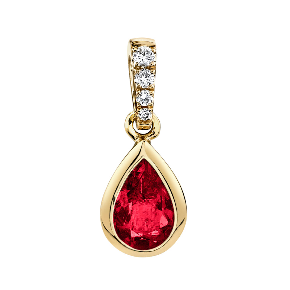 14k Pear Shape Ruby and Diamond Pendant Necklace