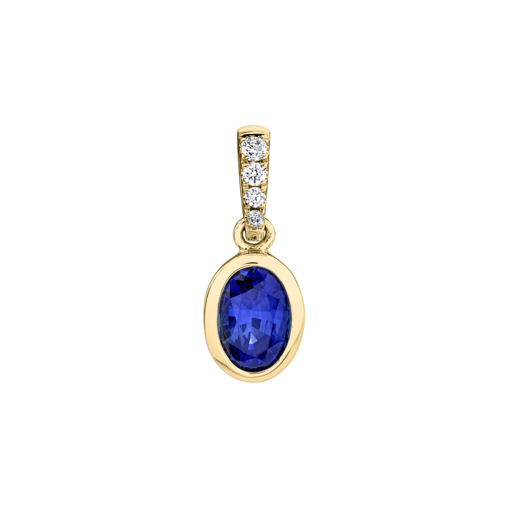 14k Gold Oval Sapphire and Diamond Pendant Necklace