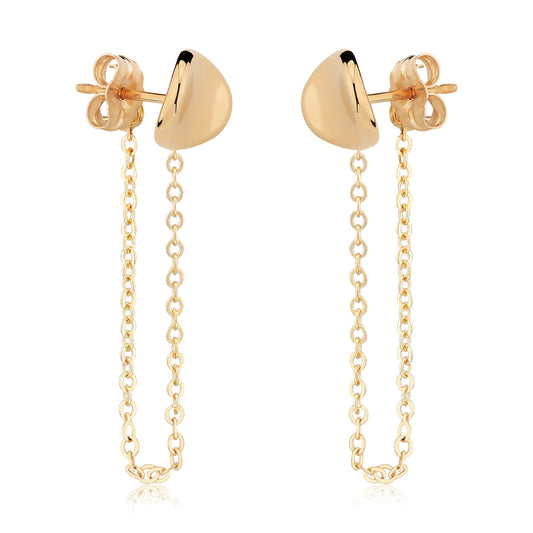 14k Disk with Chain Drop Earrings
