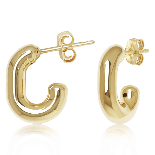 14k Gold Bold J Hoop Post Earrings