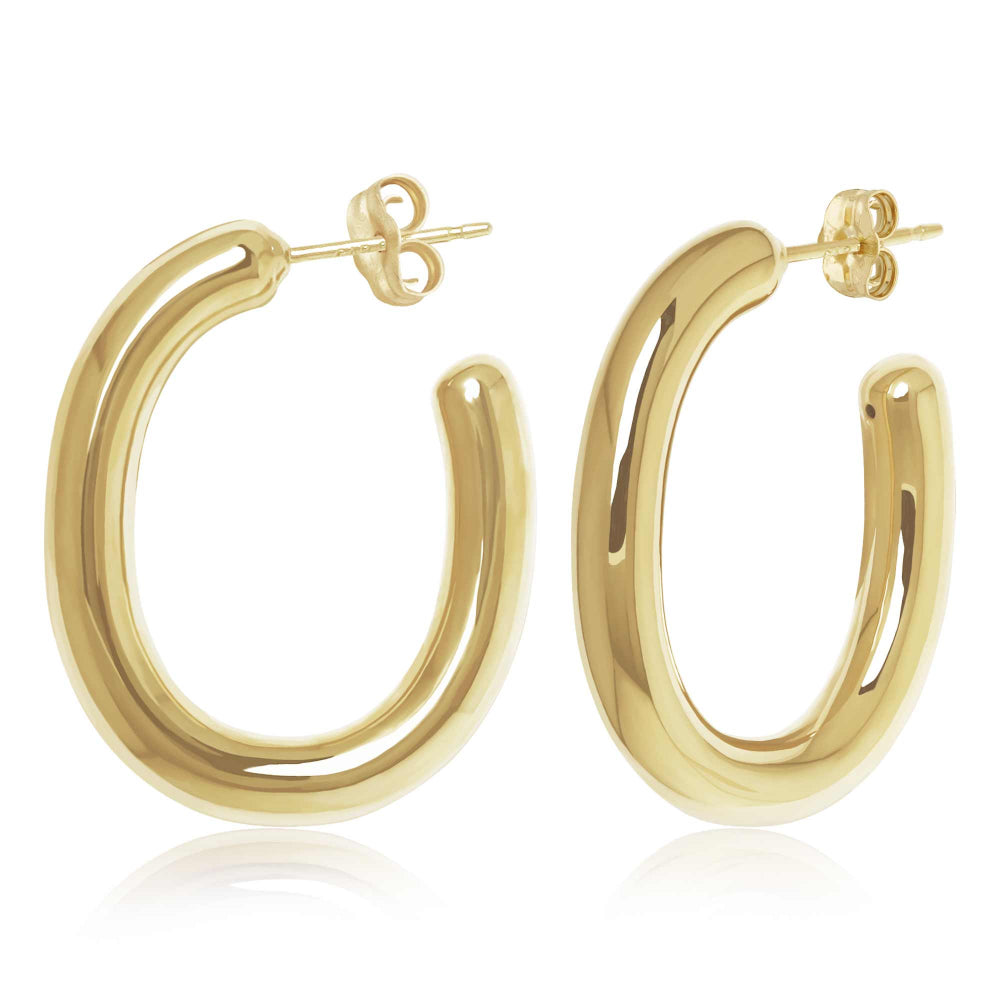 14k Medium Oval Tube Hoop Earrings