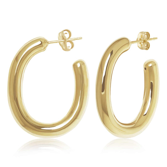 14k Medium Oval Tube Hoop Earrings