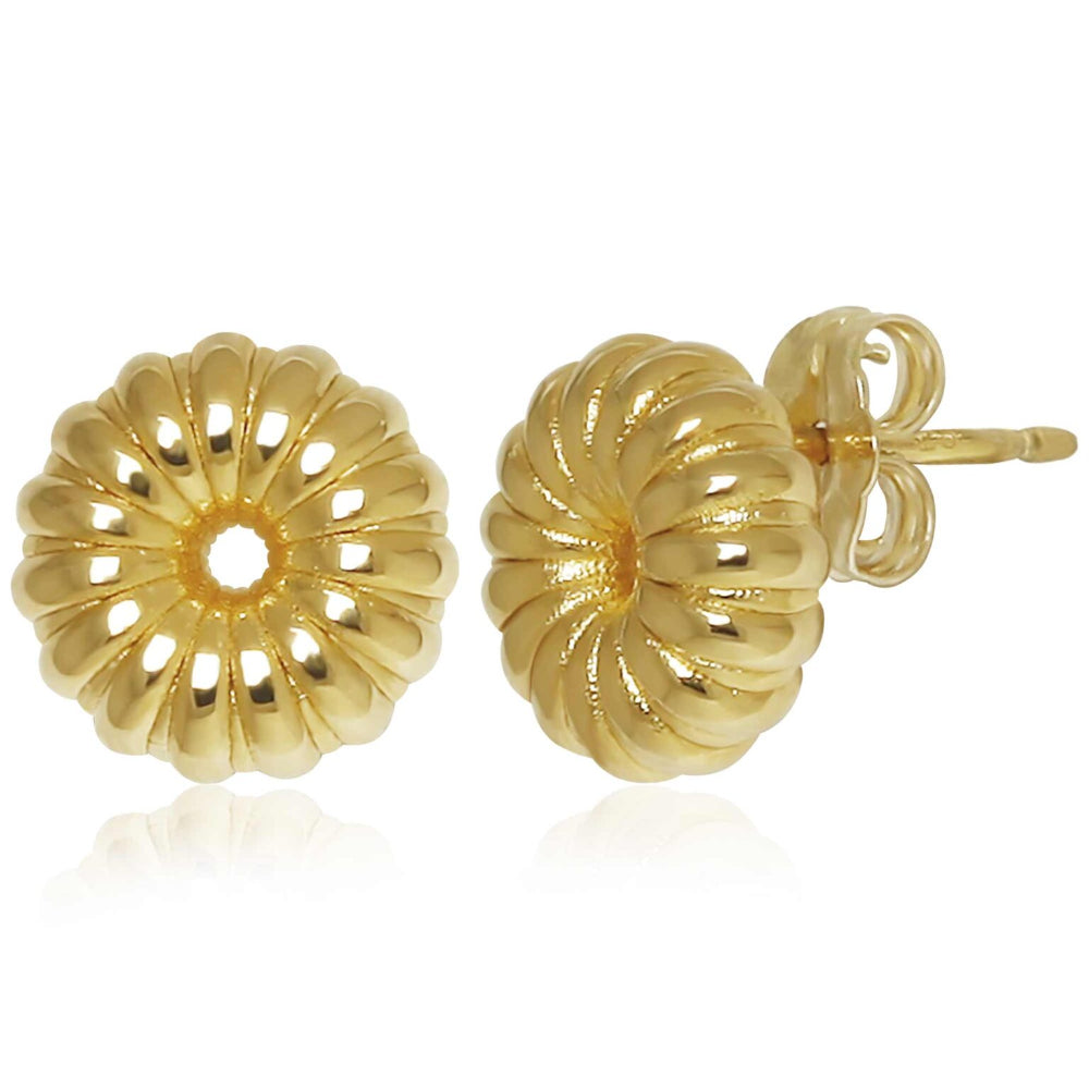 14k Gold Ribbed Donut Stud Earrings