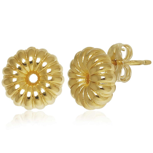 14k Gold Ribbed Donut Stud Earrings