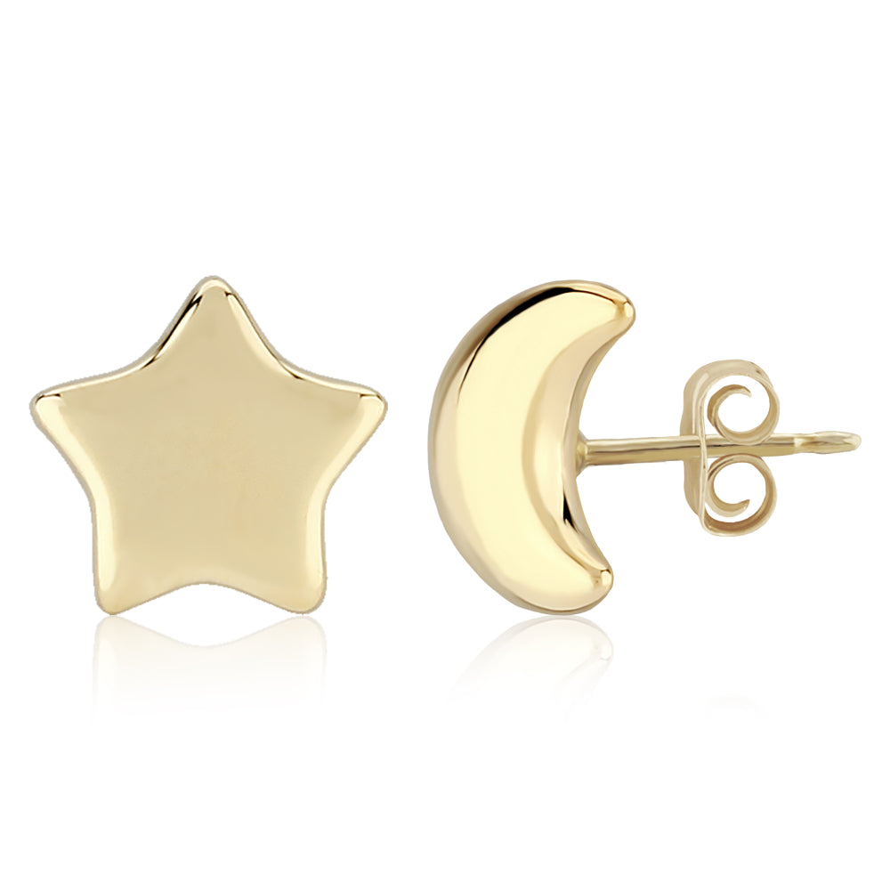 14k Gold Moon & Star Stud Earrings