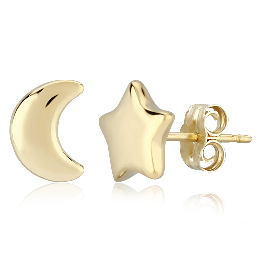 14k Gold Moon & Star Stud Earrings