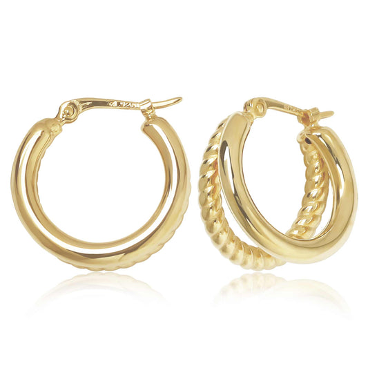 14k Gold Double Row Twist Hoop Earrings