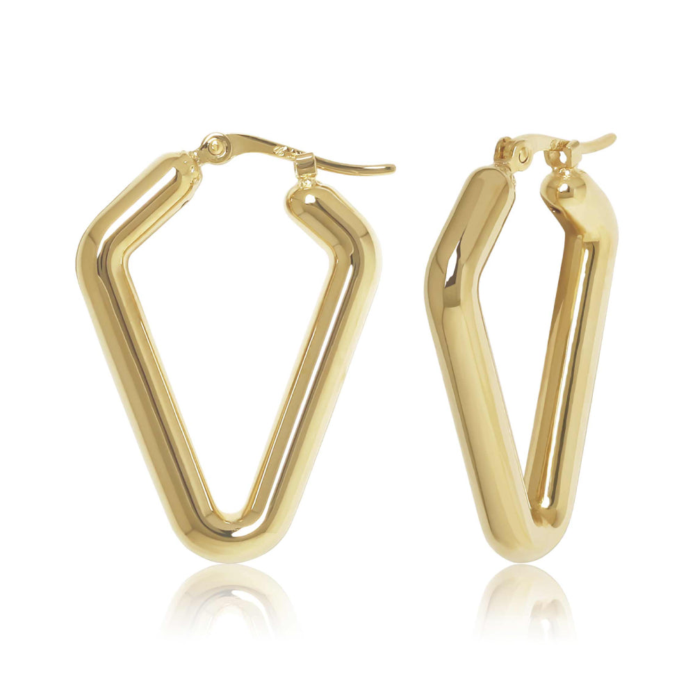 14k Gold Diamond Shape Tube Hoop Earrings