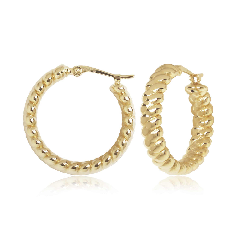 14k Gold Spiral Twist Snap Down Hoop Earrings