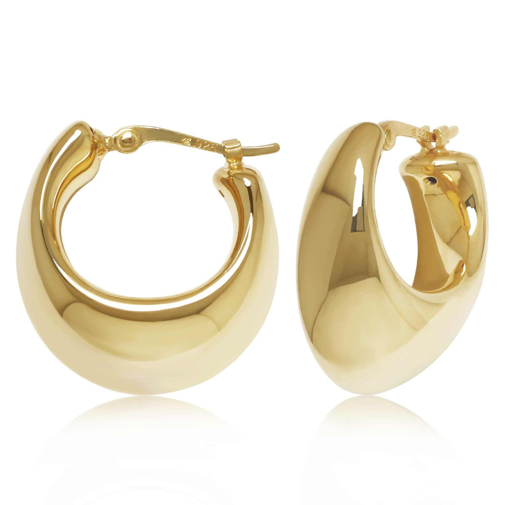 14k Gold Chunky Round Visor Hoop Earrings