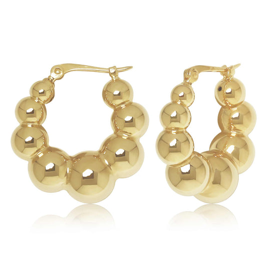 14k Gold Tapered Ball Hoop Earrings