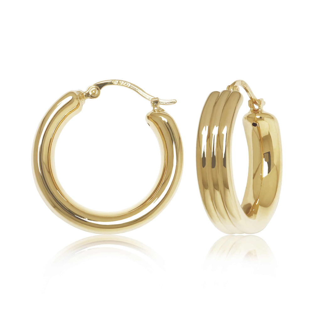 14k Gold Multi Ridged Snap Down Hoop Earrings