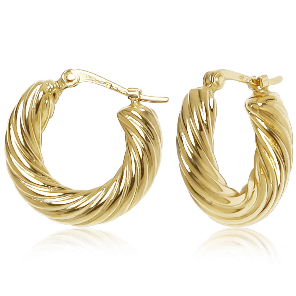 14k Gold Small Spiral Twist Hoop Earrings