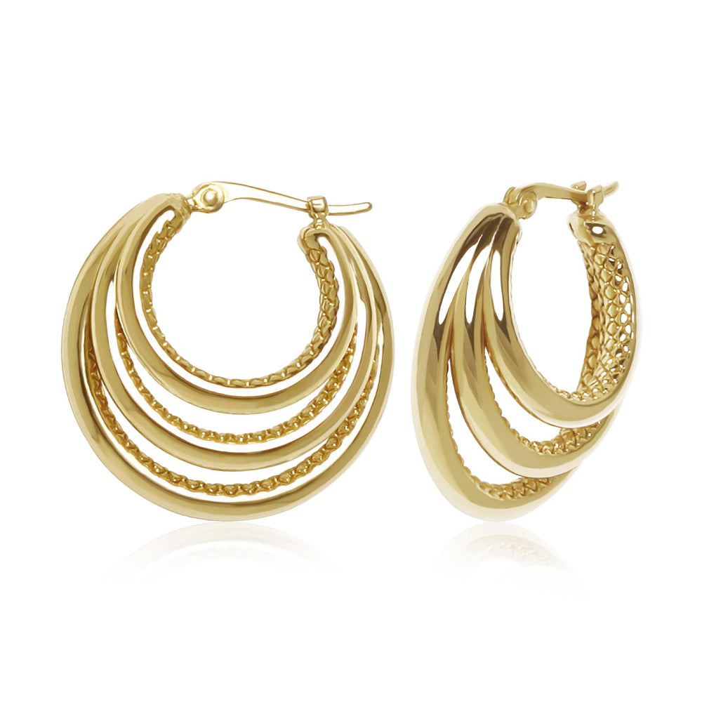 14k Gold Graduated Triple Hoop Snap Down Hoop Earrings