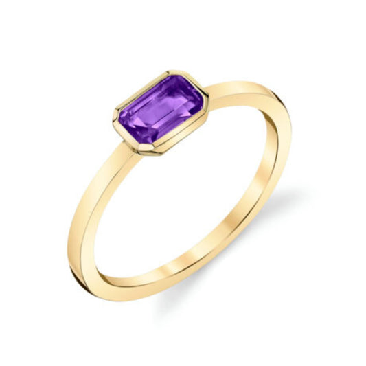 14k Gold Emerald Cut Amethyst Ring