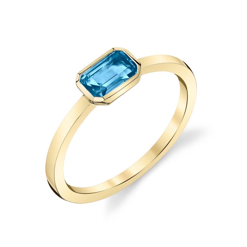 14k Gold Bezel-Set Emerald Cut Blue Topaz Ring