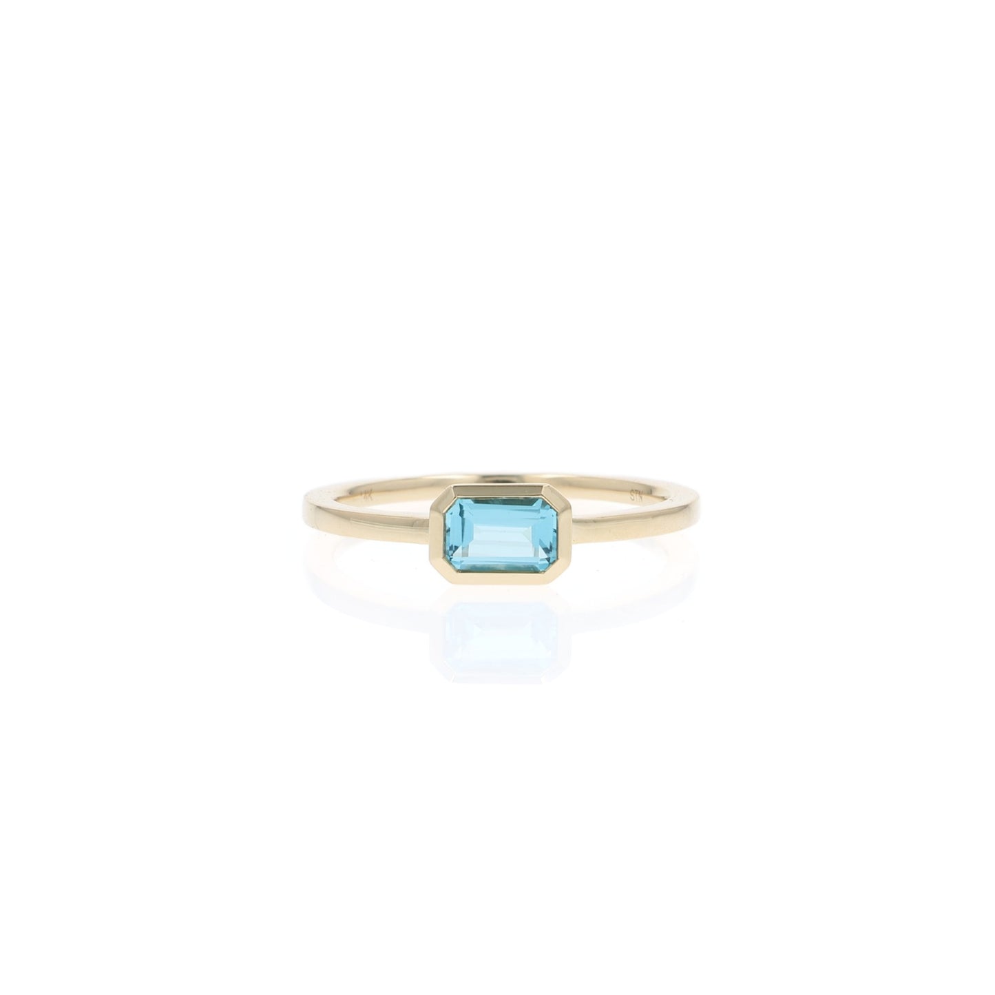 14k Gold Bezel-Set Emerald Cut Blue Topaz Ring
