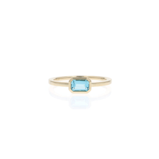 14k Gold Bezel-Set Emerald Cut Blue Topaz Ring
